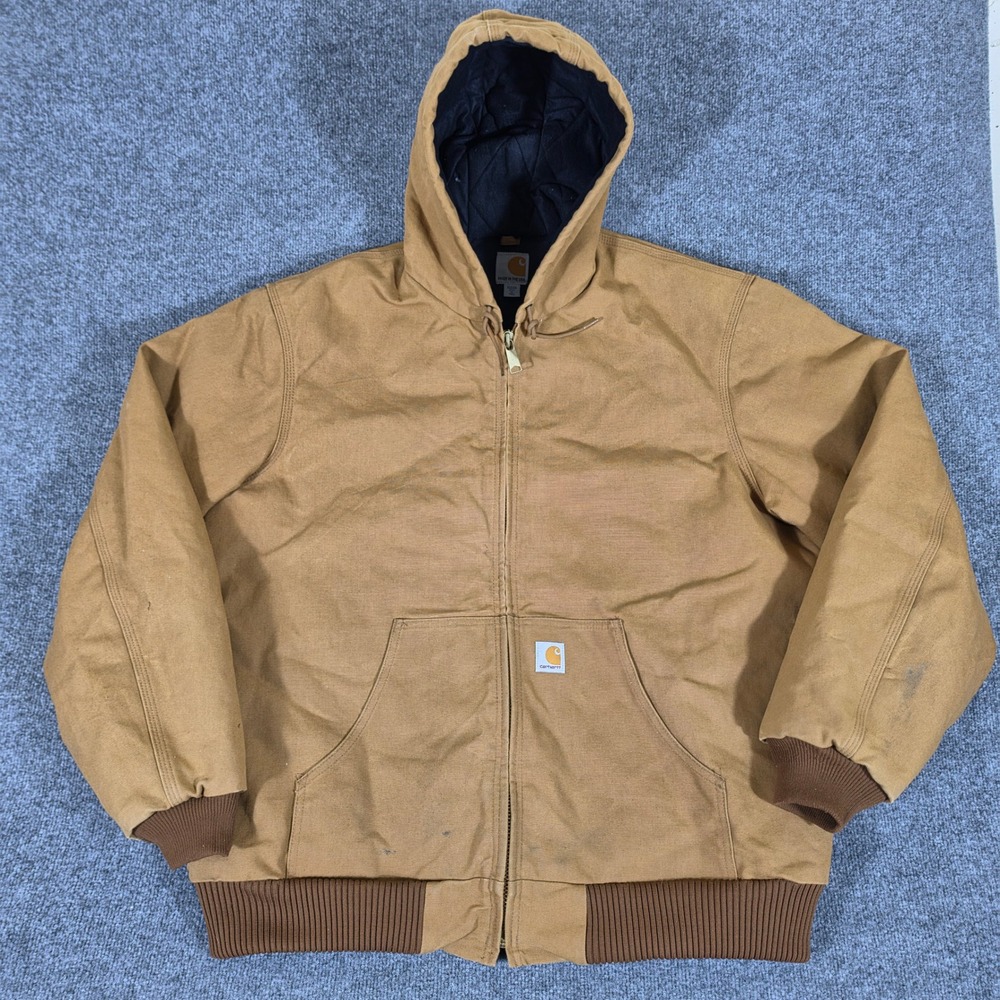 Vintage USA Union Made Carhartt J140 BRN Hooded Jacket Tan Mens Size XL Tall